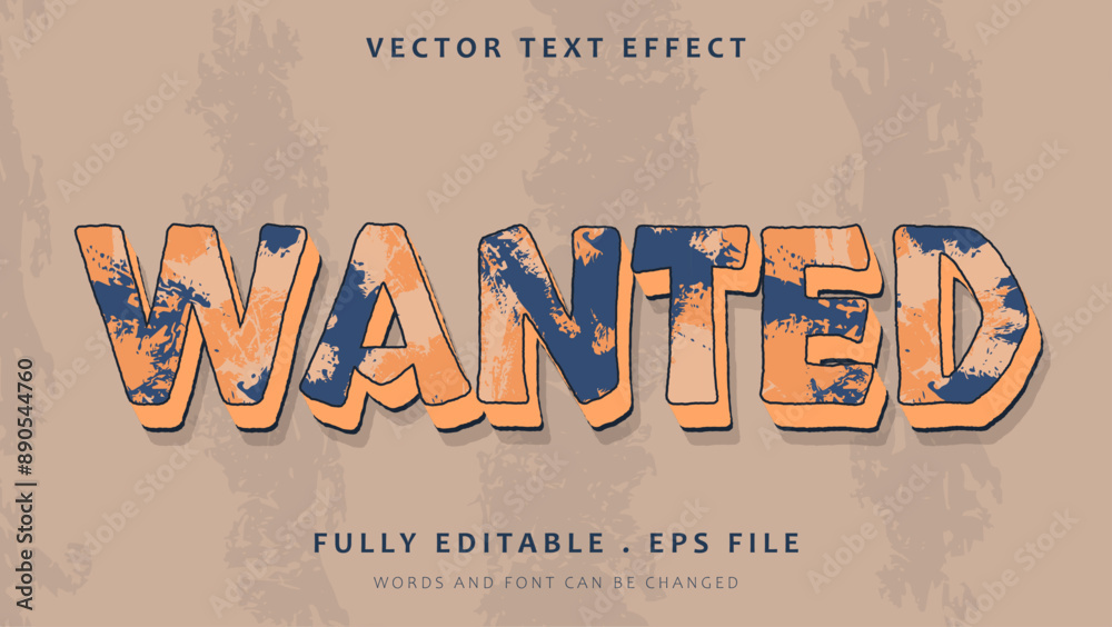 Obraz premium Grunge Word Wanted Editable Text Effect Design