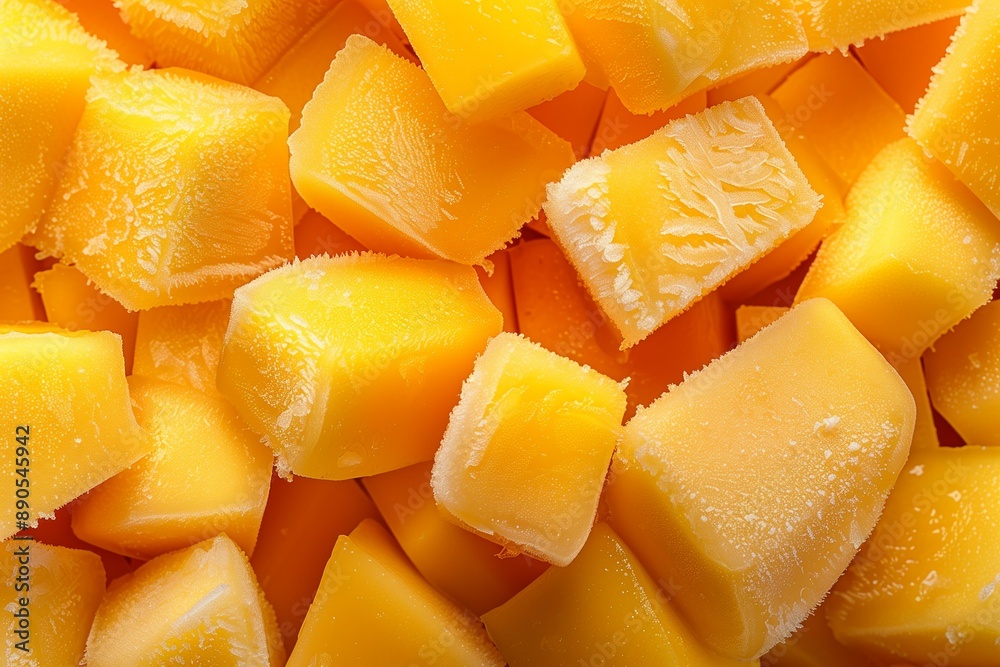 Photo of a pile of frozen cubed mangoes Photo of a pile of frozen cubed mangoes