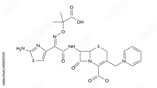 ceftazidime molecule, structural chemical formula, ball-and-stick model, isolated image antibiotic photo