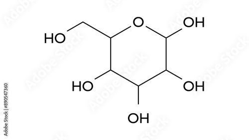 mannose molecule, structural chemical formula, ball-and-stick model, isolated image sugar monomer