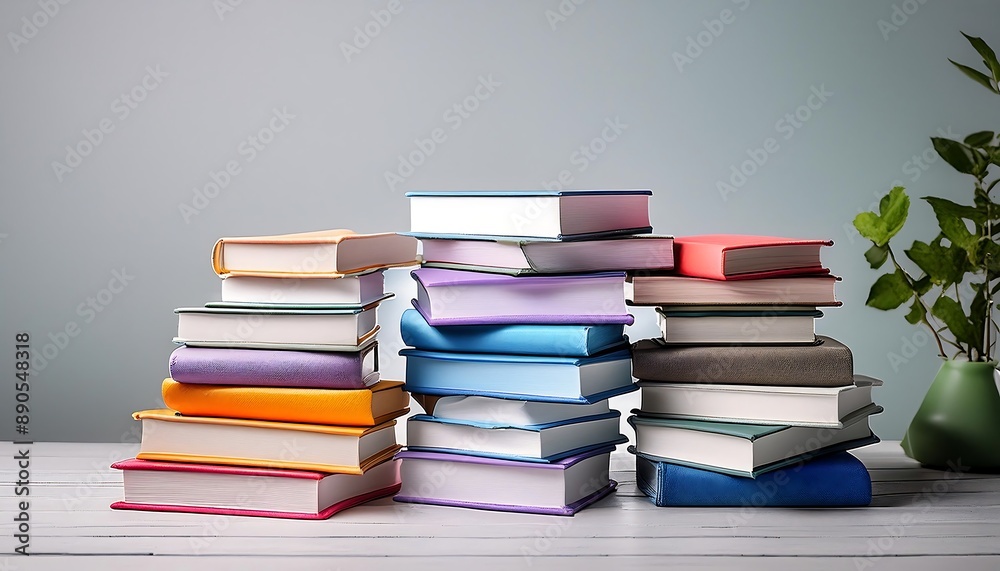A rainbow of colorful books stacked high, ready to spark your imagination and fuel your education A rainbow of colorful books stacked high, ready to spark your imagination and fuel your education