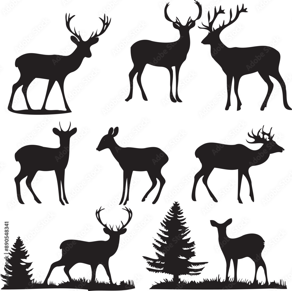 deers silhouette group different pose deers silhouette group different pose