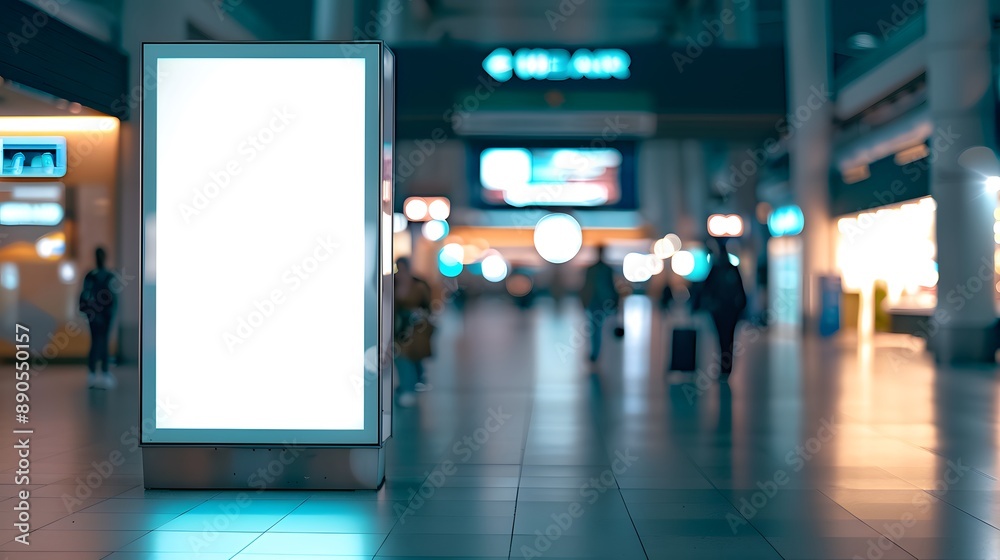 A mockup of an empty blank white poster in the middle of an airport A mockup of an empty blank white poster in the middle of an airport