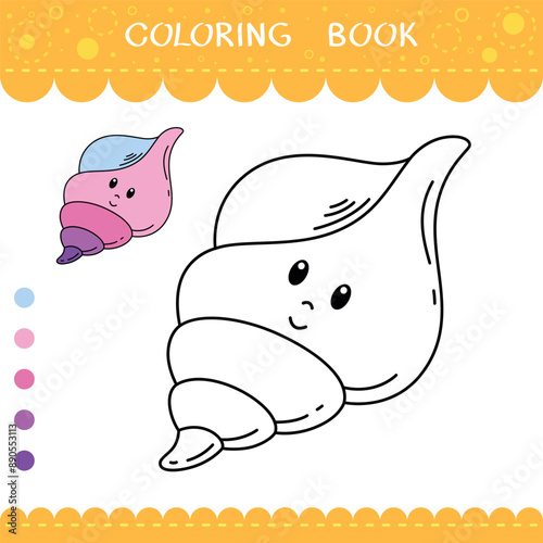 Simple educational game for kids. Vector worksheet with seashell for coloring book