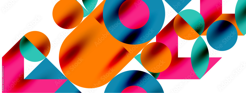 Metal color circles with shadows and other geometric elements composition for wallpaper, banner, background or landing Metal color circles with shadows and other geometric elements composition for wallpaper, banner, background or landing