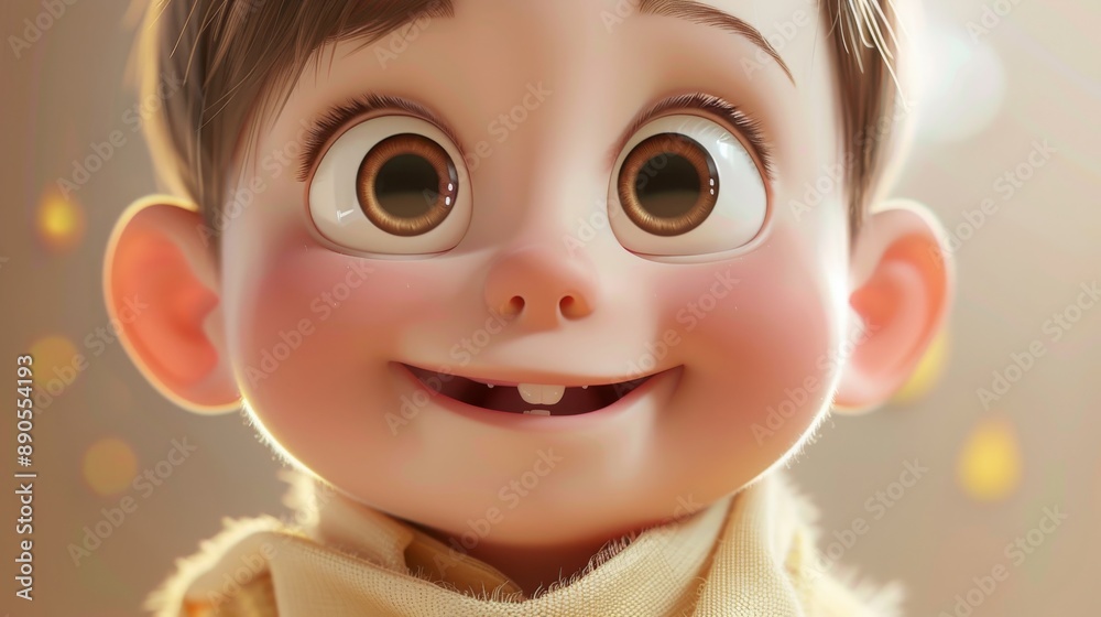 Fototapeta premium Happy Cartoon Boy with Big Eyes.