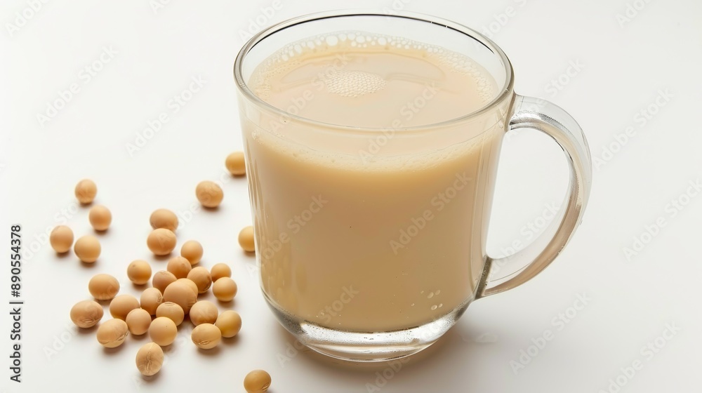 Soy milk with soybeans isolated on white background. Soy milk with soybeans isolated on white background.