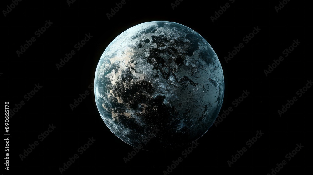A close up of a planet with a dark blue and white color scheme A close up of a planet with a dark blue and white color scheme