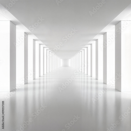 empty white corridor with ambient lighting