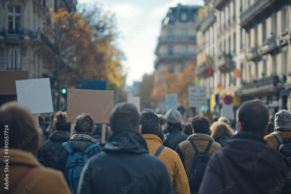 Peaceful Protest in Urban Street with Crowd Holding Signs in Autumn Peaceful Protest in Urban Street with Crowd Holding Signs in Autumn