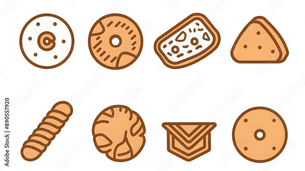 Obraz premium An outline silhouette of a biscuit icon set isolated on a white background
