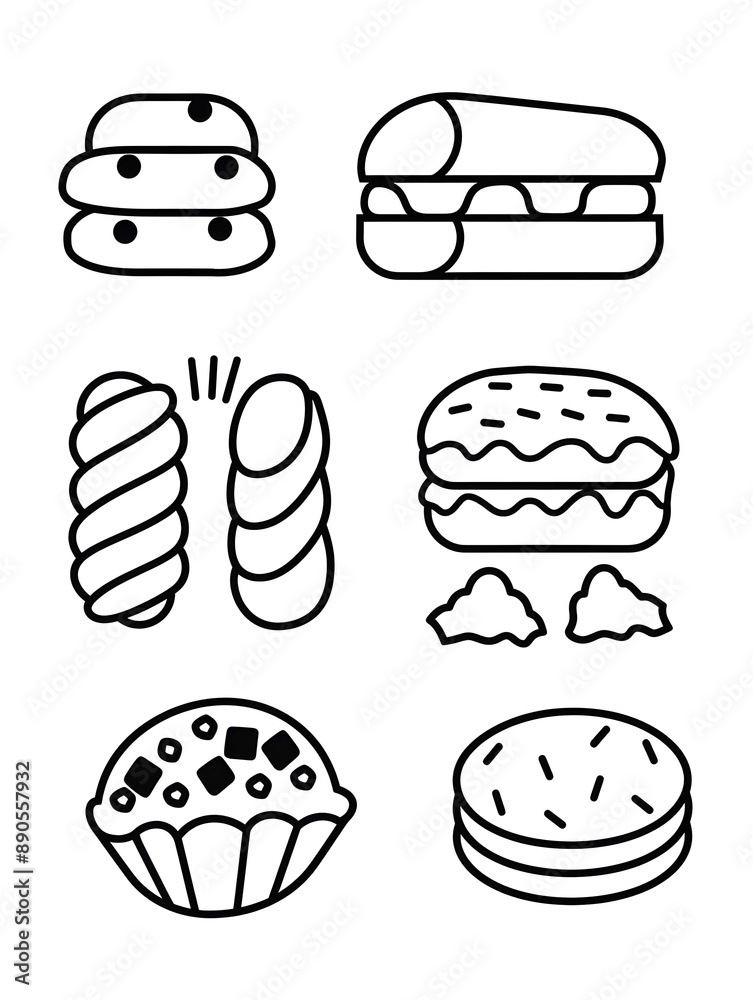An outline silhouette of a biscuit icon set isolated on a white background An outline silhouette of a biscuit icon set isolated on a white background