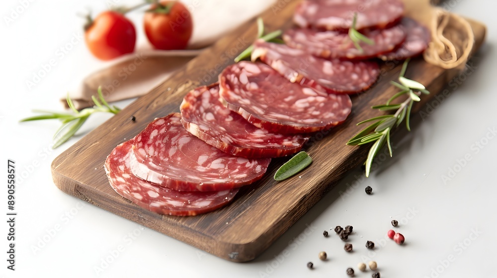 Sliced Salami on White Surface,Cured Meat Charcuterie Board Sliced Salami on White Surface,Cured Meat Charcuterie Board