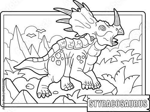 prehistoric dinosaur styracosaurus, coloring book for children