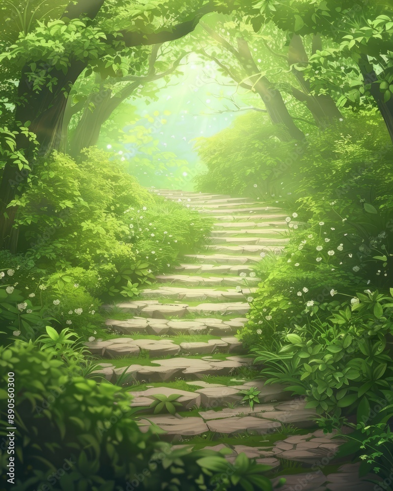 Fototapeta premium Mystical Journey, Tranquil Path Through an Enchanted Forest Leading to Spiritual Awakening