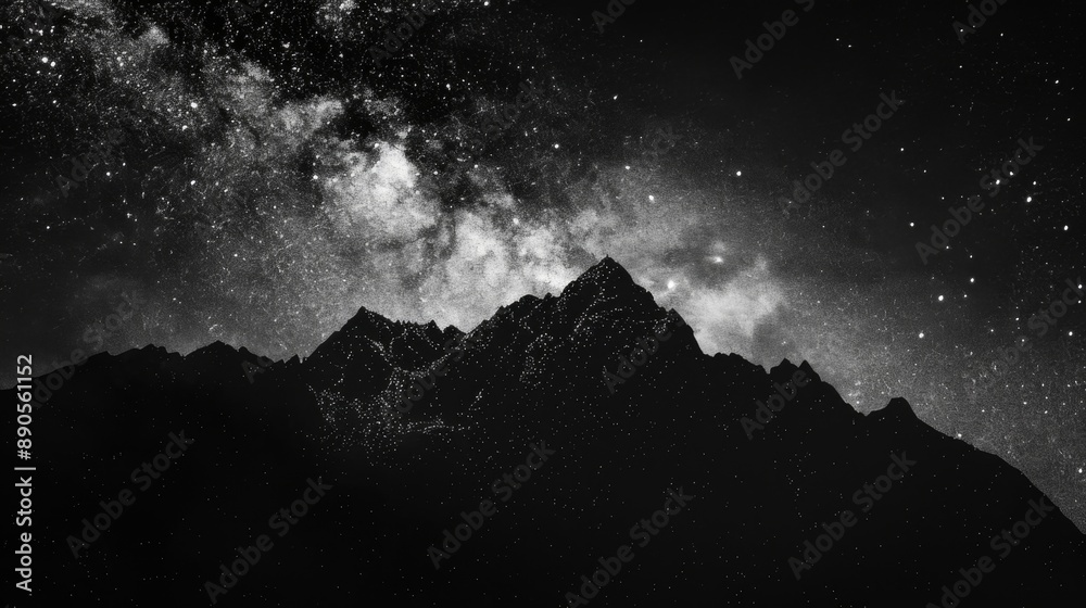 Silhouette of Mountains with Starry Night Sky. Silhouette of Mountains with Starry Night Sky.