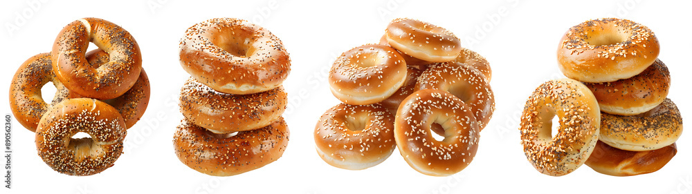 Set of Sesame bagels Isolated on Transparent Background