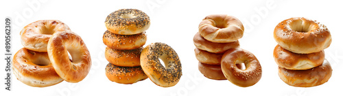 Set of Sesame bagels Isolated on Transparent Background