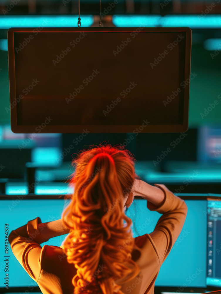 A stressed office worker staring at a blank computer screen A stressed office worker staring at a blank computer screen