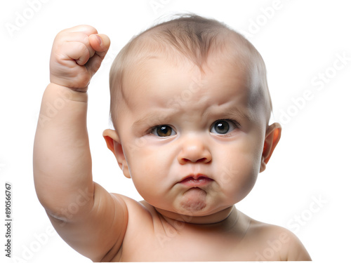 A baby's arms raised in joy of success in png transparent background
