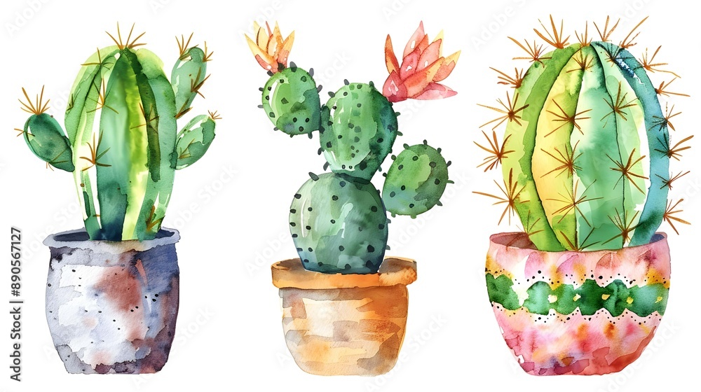 Cactus potted, watercolor painting. Cacti, succulents set isolated on white. Perfectly for stickers, greeting design. Cactus potted, watercolor painting. Cacti, succulents set isolated on white. Perfectly for stickers, greeting design.