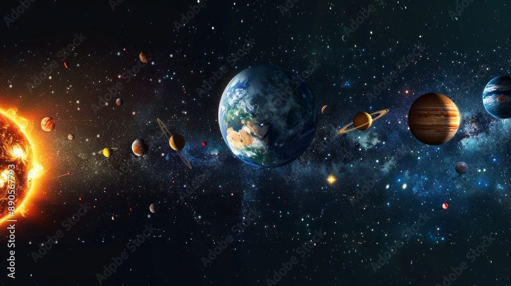 A picture of the solar system with the sun in the foreground A picture of the solar system with the sun in the foreground