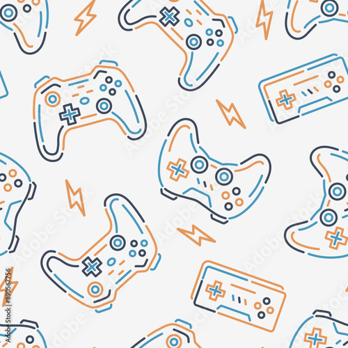 Vector Gamer Seamless Pattern. Game controller digital download seamless pattern. Video game seamless Pattern photo