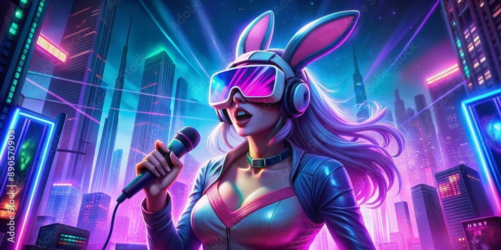 Cyberpunk Bunny Singing in a Neon Cityscape Cyberpunk Bunny Singing in a Neon Cityscape