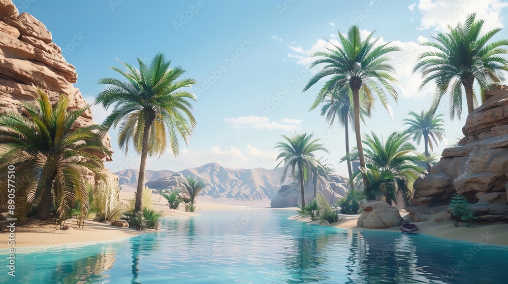 A desert oasis with palm trees A desert oasis with palm trees