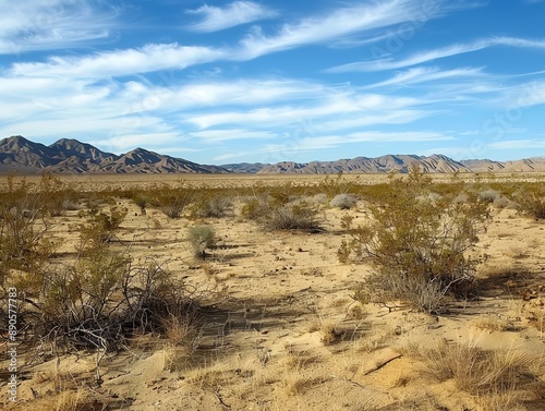 A desert plot with sparse vegetation photo