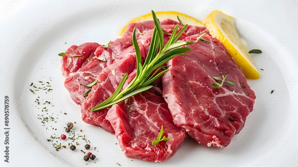 Succulent Raw Veal Cutlets on Pristine White Surface for Gourmet Cooking Succulent Raw Veal Cutlets on Pristine White Surface for Gourmet Cooking