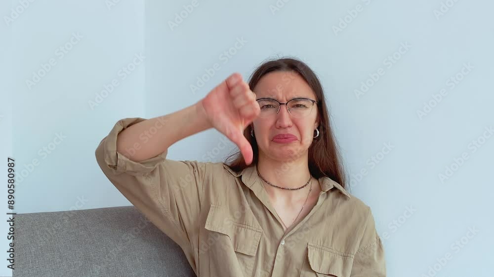 Young attractive girl shows thumbs down in disappointment Young attractive girl shows thumbs down in disappointment