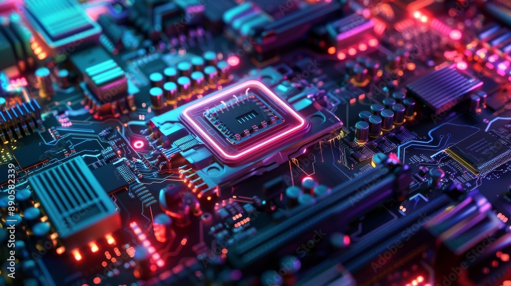 A realistic 3D rendering of a computer processor and its intricate details A realistic 3D rendering of a computer processor and its intricate details