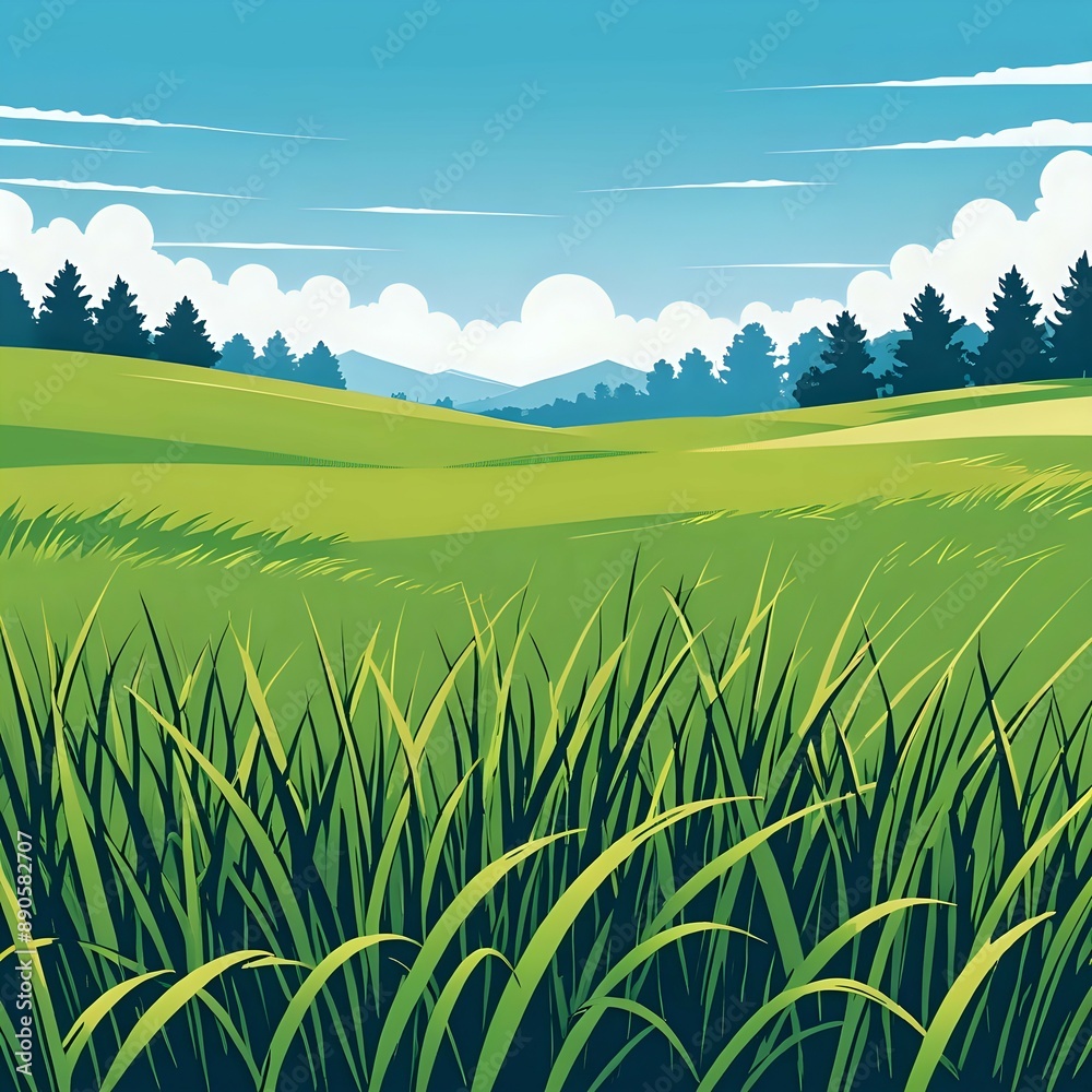 expanse of grassland with trees and clouds expanse of grassland with trees and clouds