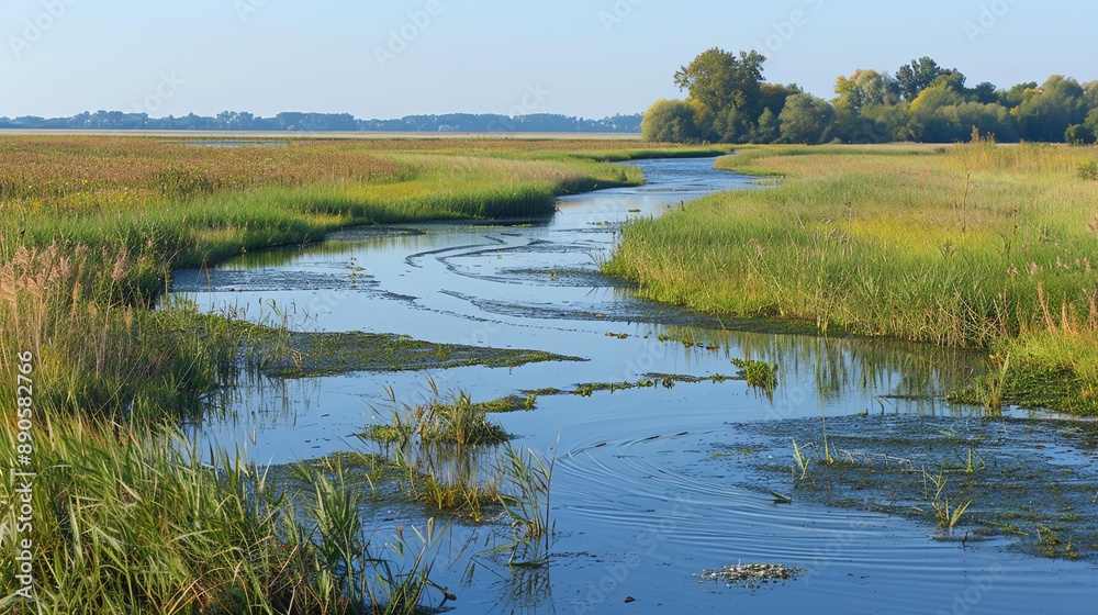 A marshland with water channels
