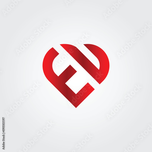 Heart Letter EU Logo - Initial Monogram Template for Alphabet E and U