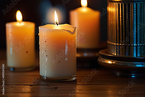 Candles burning at night. photo