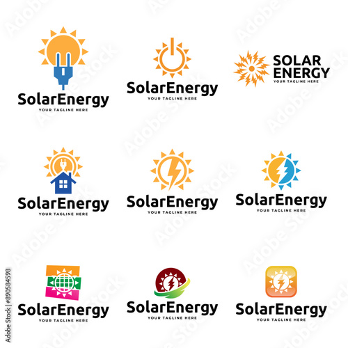 Set of Solar Energy logo designs vector, Sun power logo