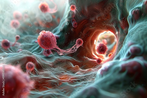 Macro illustration of various virus bacterias, disease treatment concept, cellular level research.