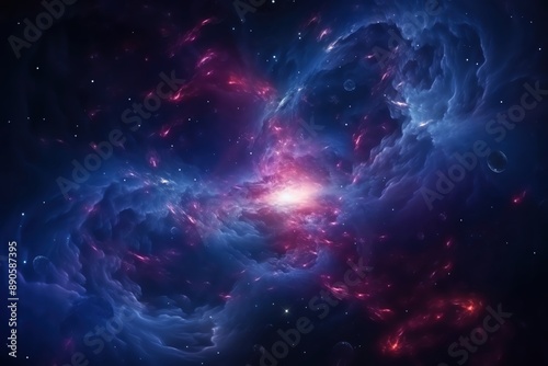 Vibrant cosmic nebula with vivid colors, glowing star, and swirling interstellar clouds in deep space, depicting the majesty of the universe.