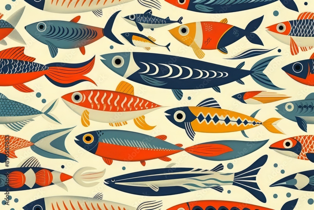 Flat design multiple fishes background or poster. Popular fish species collection. Flat design multiple fishes background or poster. Popular fish species collection.