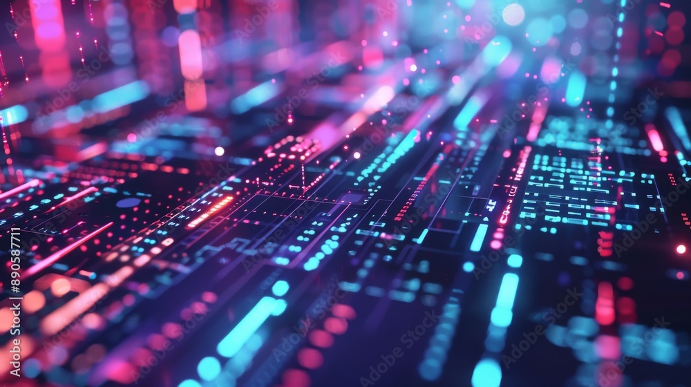 Futuristic digital grid in neon colors Futuristic digital grid in neon colors