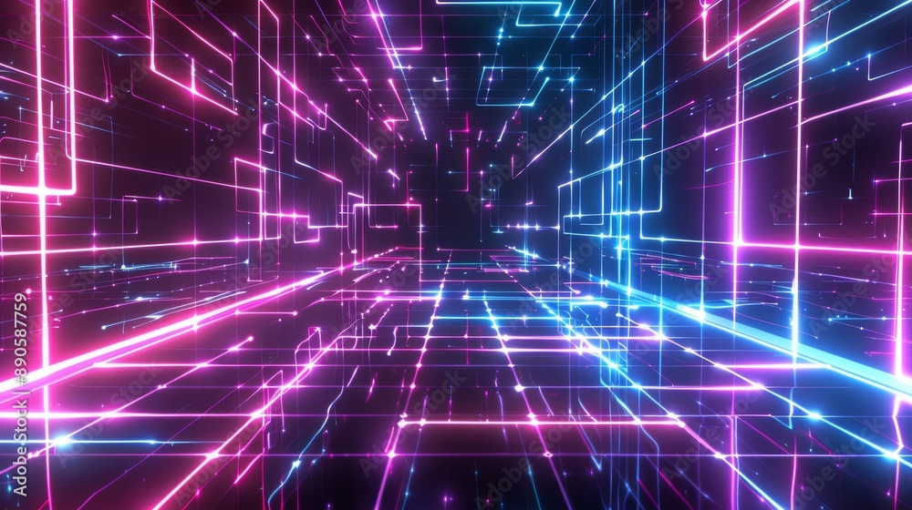 Fototapeta premium Futuristic digital grid in neon colors