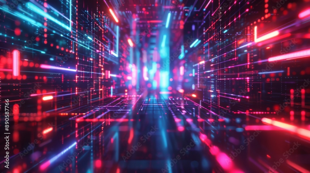 Futuristic digital grid in neon colors Futuristic digital grid in neon colors