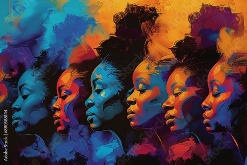 Illustration of female community coming together in unity. Colorful crowd of people showing Inclusion and diversity concept.