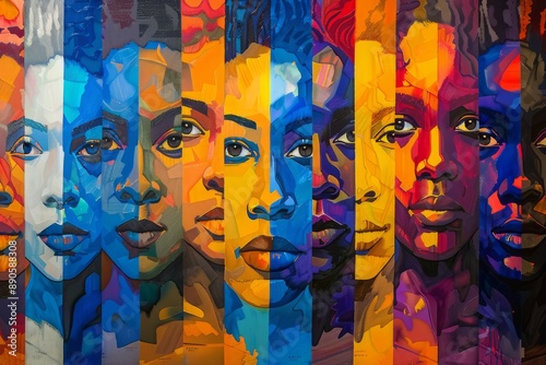 Collage illustration of female community coming together in unity. Colorful crowd of people showing Inclusion and diversity concept.