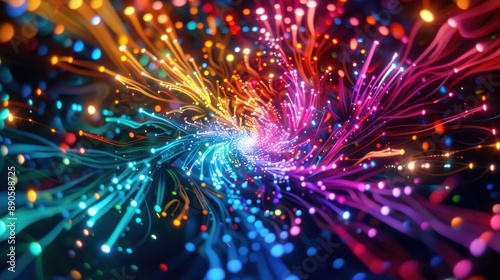 Radiant 3D abstract background with a kaleidoscope of colors, complex structures, and a sense of motion, providing a mesmerizing visual experience in 4k