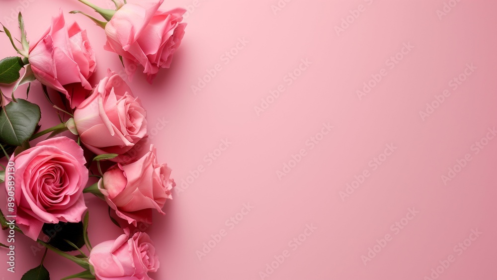 Roses on a pastel pink background, Valentine's Day card Roses on a pastel pink background, Valentine's Day card