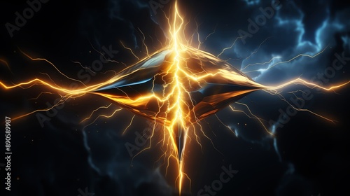 Dynamic abstract digital art showcasing vibrant lightning and energy in a futuristic design against a dark background.