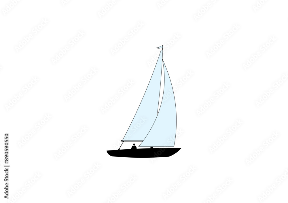 Fototapeta premium Sailing boat flat vector illustration isolated on white background 
